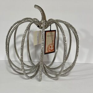 Hallow Home Silver Rhinestone Open Metal Wire Accent Pumpkin Decor NWT